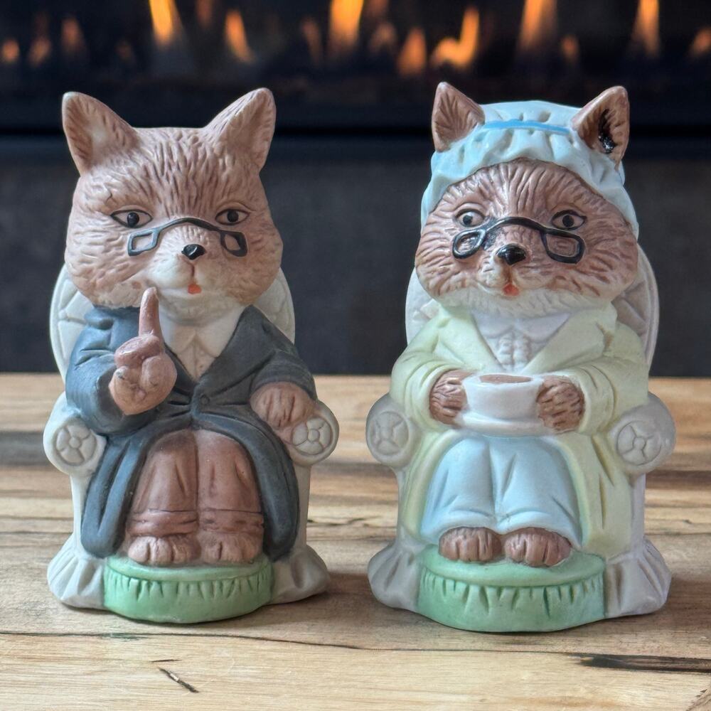 Vintage Little Red Riding Hood Wolf Ceramic Figurines Grandma Grandpa Fairy Tale